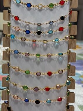 Hand Crafted Multicolor Gold-Chain Beaded Bracelet. Sold individually